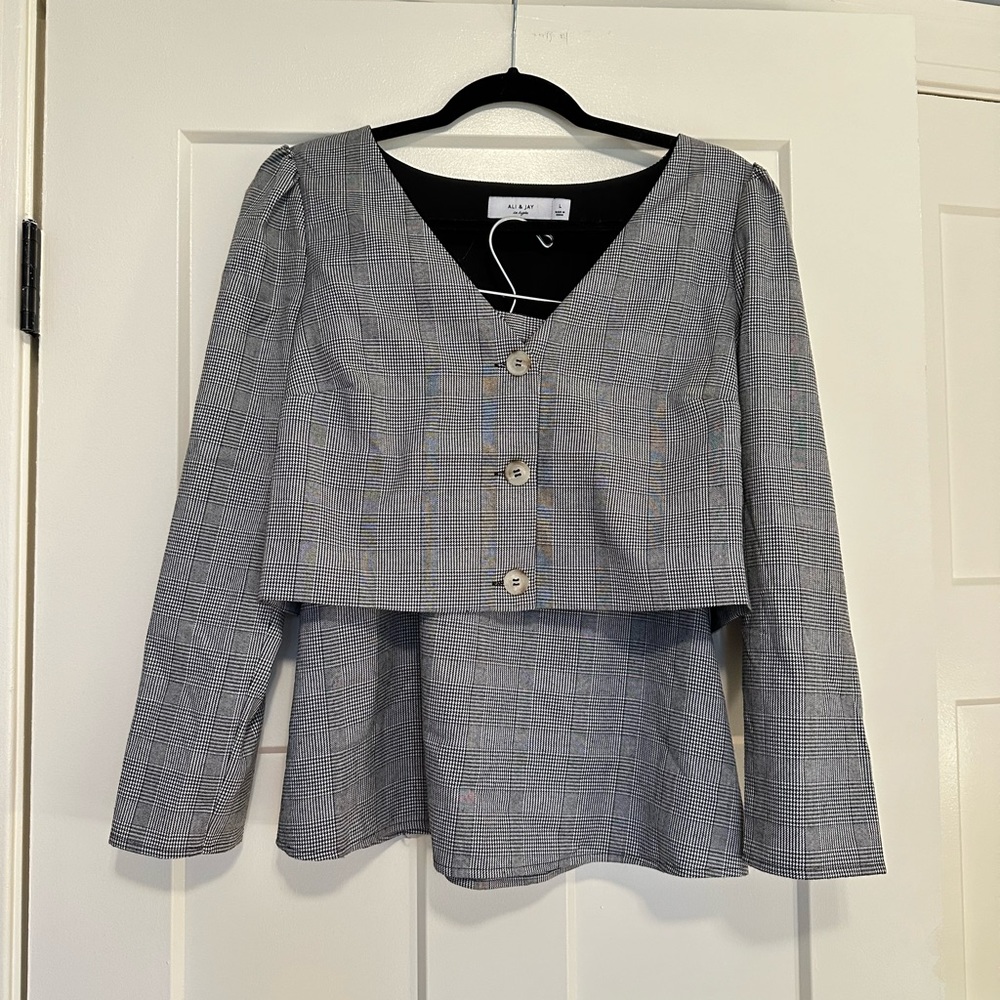Ali & Jay 2pc Top & Skirt Set - Gray Plaid Size L